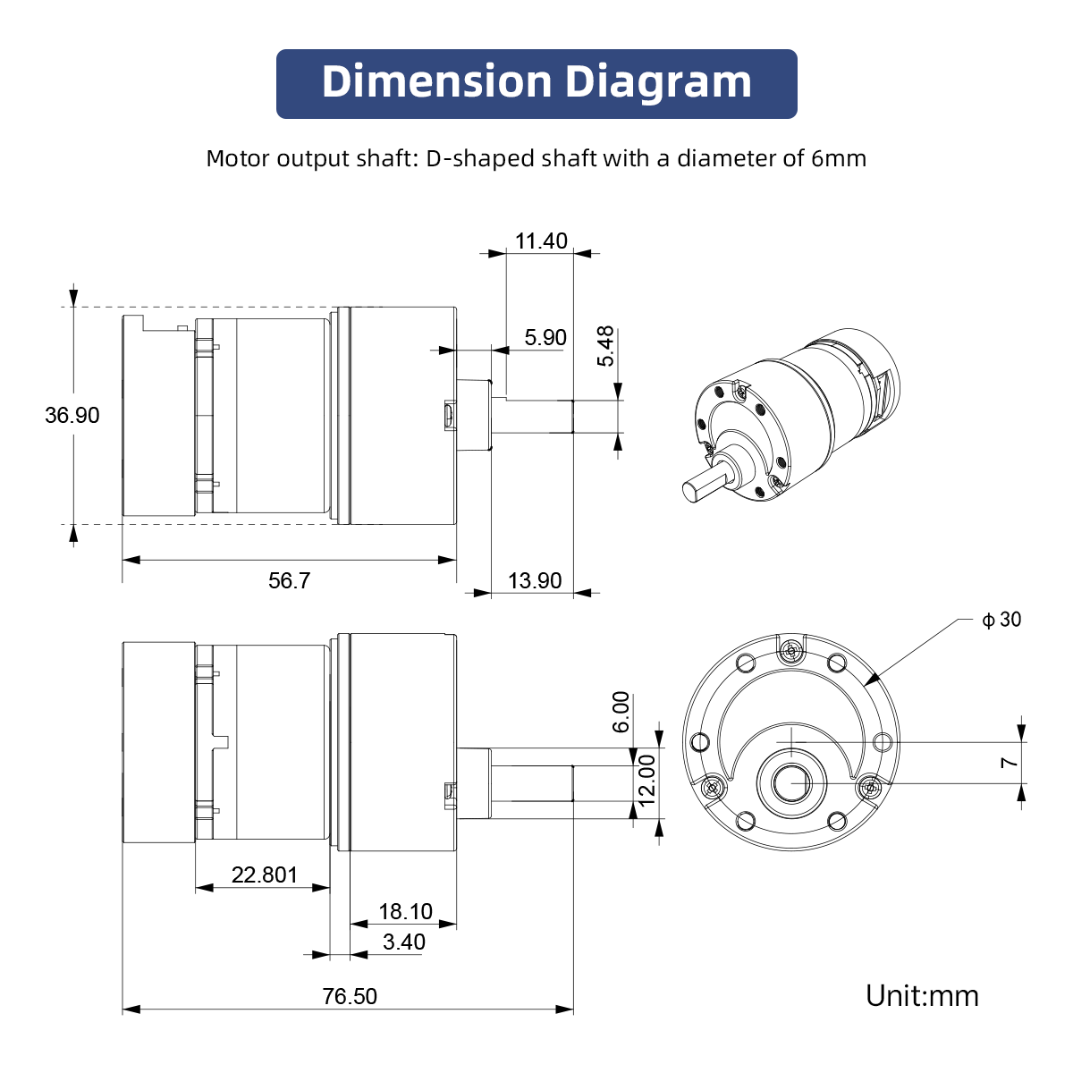 520 DC Gear Motor with High-Precision Hall Encoder, 12V, 110/170/320 RPM, 6mm D-Shaped Eccentric Shaft 520 DC Gear Motor with High-Precision Hall Encoder, 12V, 110/170/320 RPM, 6mm D-Shaped Eccentric Shaft